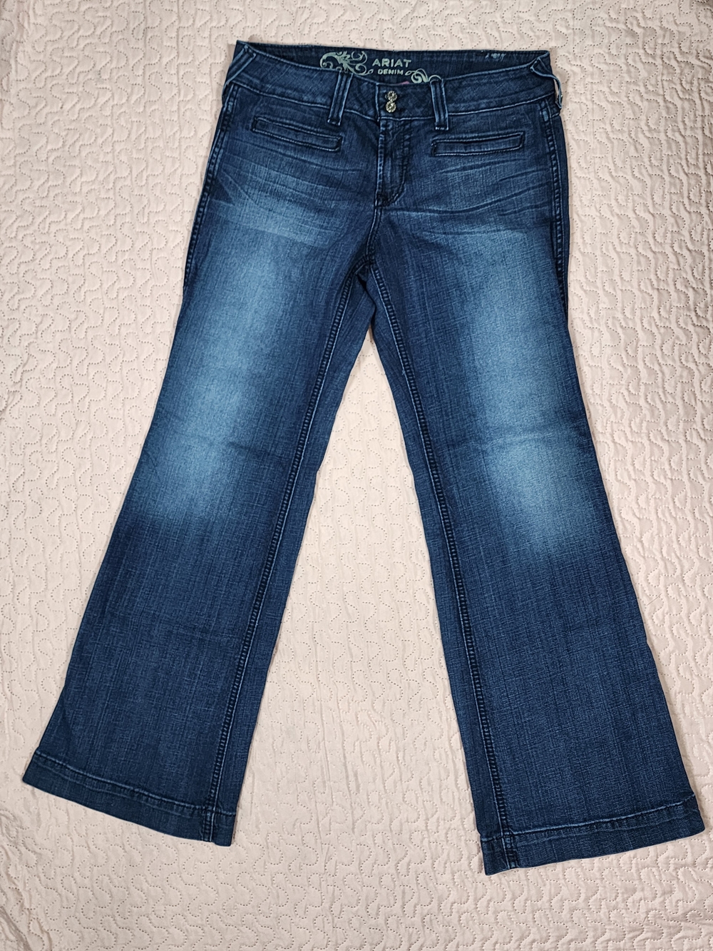 Ariat Trouser Dark Blue Wide Leg Jeans with Faded Whiskering